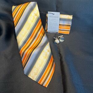 NWT-Silk Striped Tie Set in Gold and Orange